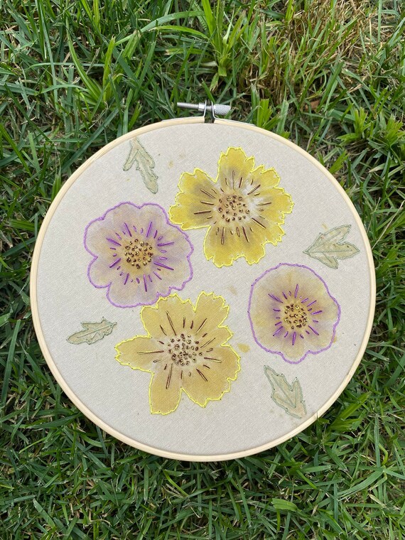Embroidered Coreopsis Flower Eco-Print