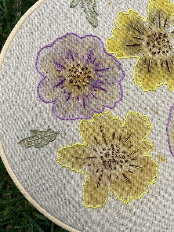 Embroidered Coreopsis Flower Eco-Print