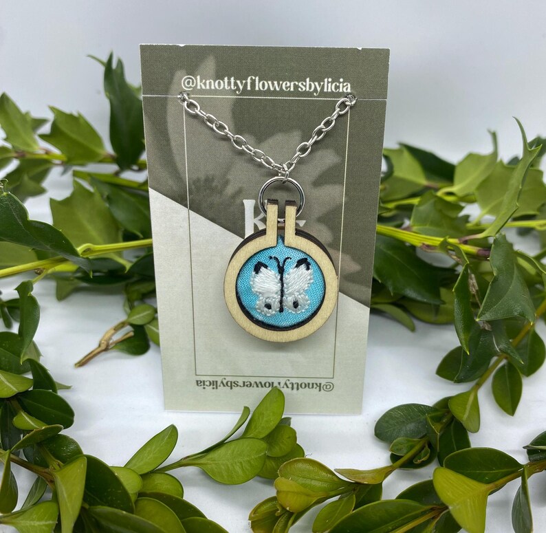 Embroidered Butterfly Pendant Necklace